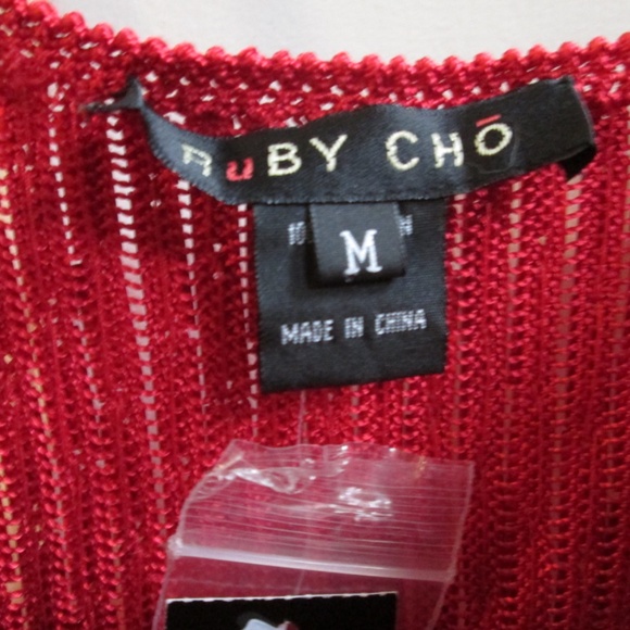 new RUBY CHO Red Sequins sexy blouse GREAT FOR CHRISTMAS Sz M - Picture 3 of 6